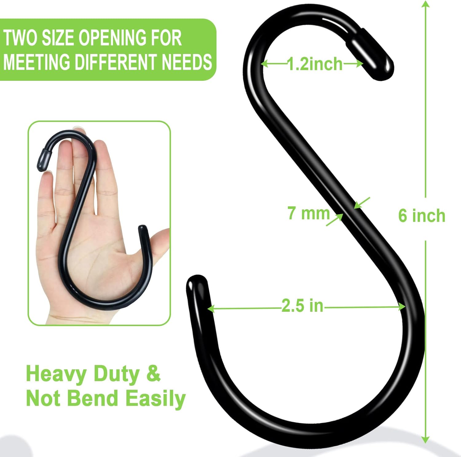 DINGEE 6 Inch Heavy Duty S Hooks. Large S Hook for Hanging Plants. Vinyl Coated S Hook 6 Pack Sturdy Non Slip Black S Hooks for Hanging Closet.Bird Feeders.Kitchen.Large Object.Garden Tools - Image 2