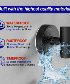 Alternative view of Bntuk Suction Cup Hooks. Removable Shower Hooks for Inside Shower – Towel Hooks for Bathroom Window Glass Mirror Tile. Bath Robe Looafh Hook for Hanging – Waterproof & Rustproof. Black (2 Pack)