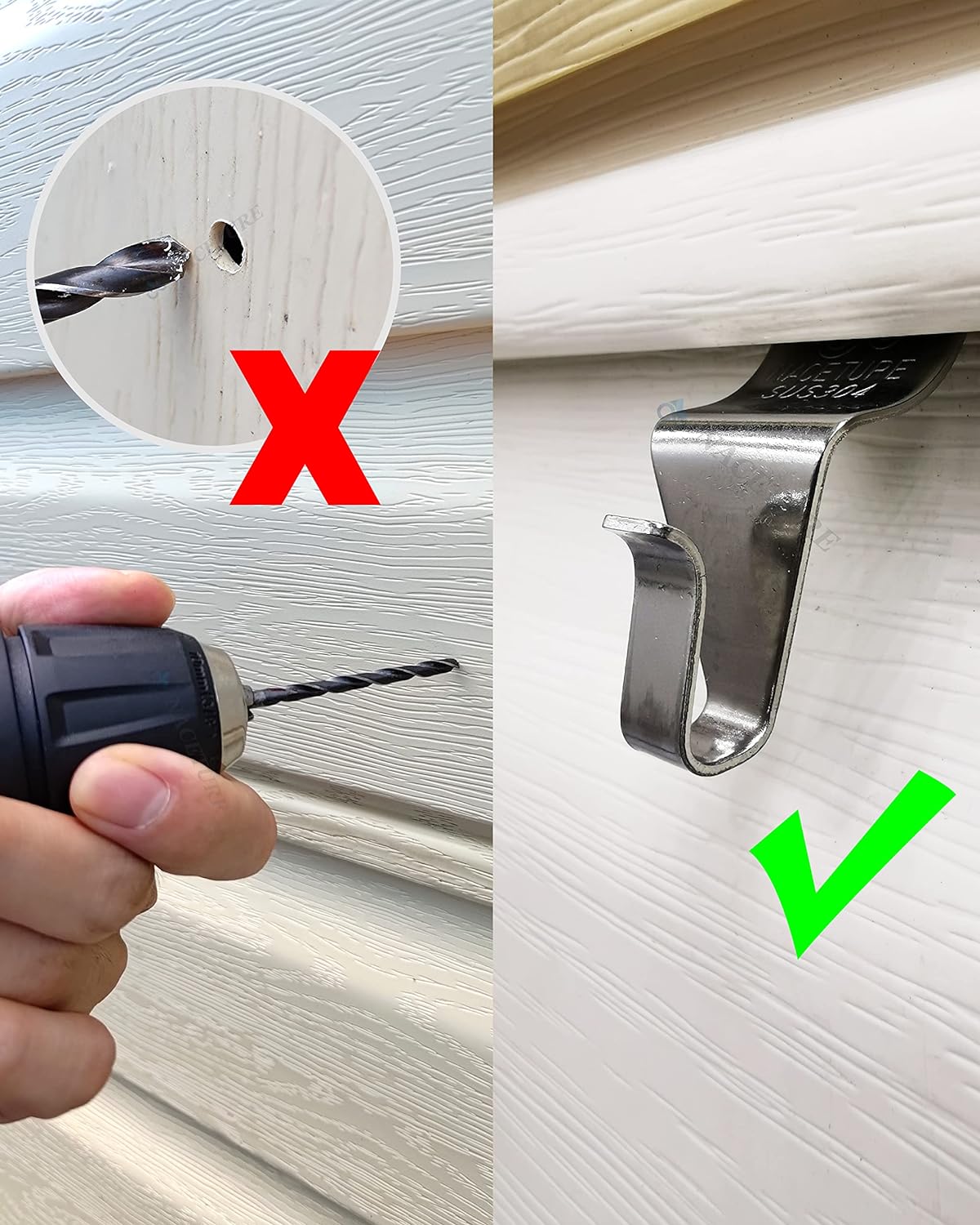 NACETURE Vinyl Siding Hooks Hanger (10 Pack) | No Drill Vinyl Hooks for Hanging Outdoor Decor. Sliver - Image 4