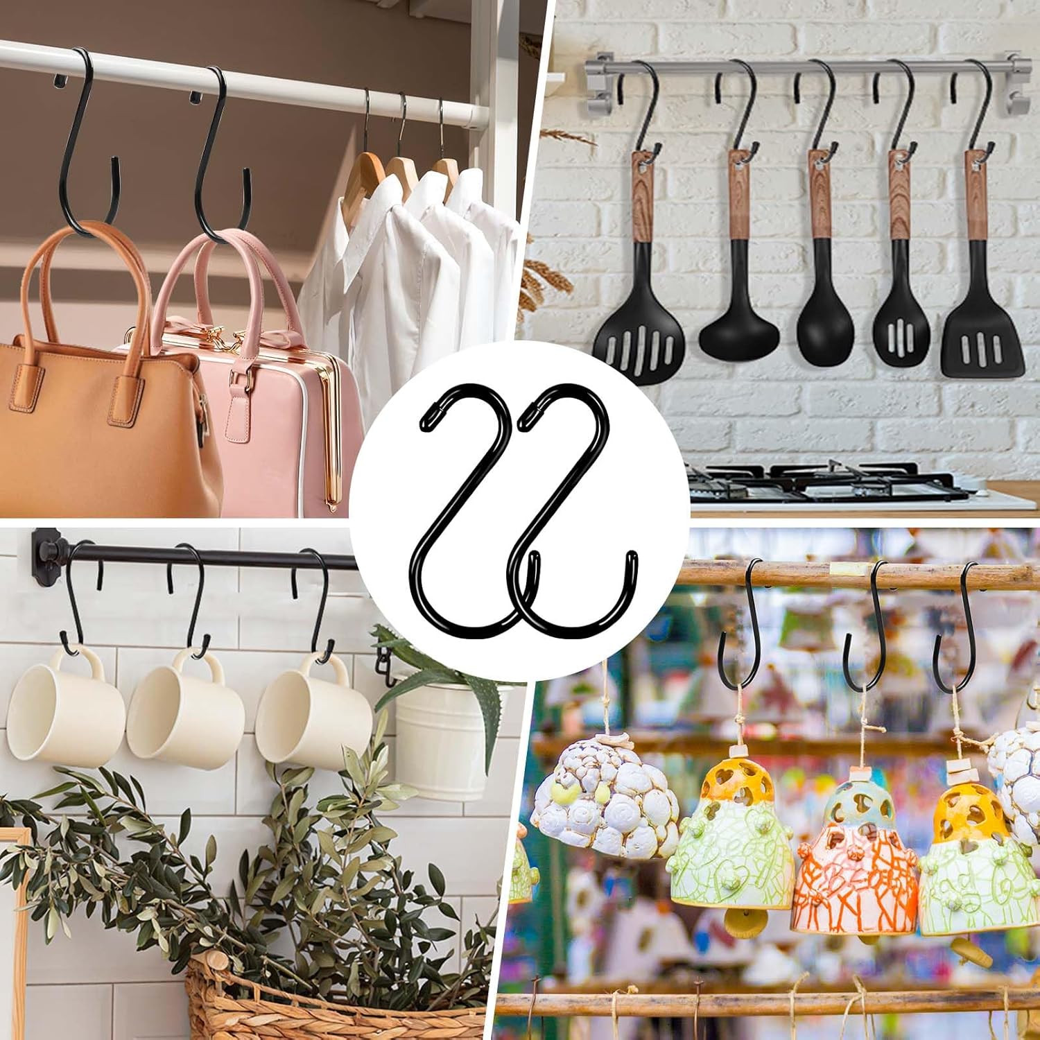 DINGEE 6 Inch Heavy Duty S Hooks. Large S Hook for Hanging Plants. Vinyl Coated S Hook 6 Pack Sturdy Non Slip Black S Hooks for Hanging Closet.Bird Feeders.Kitchen.Large Object.Garden Tools - Image 8